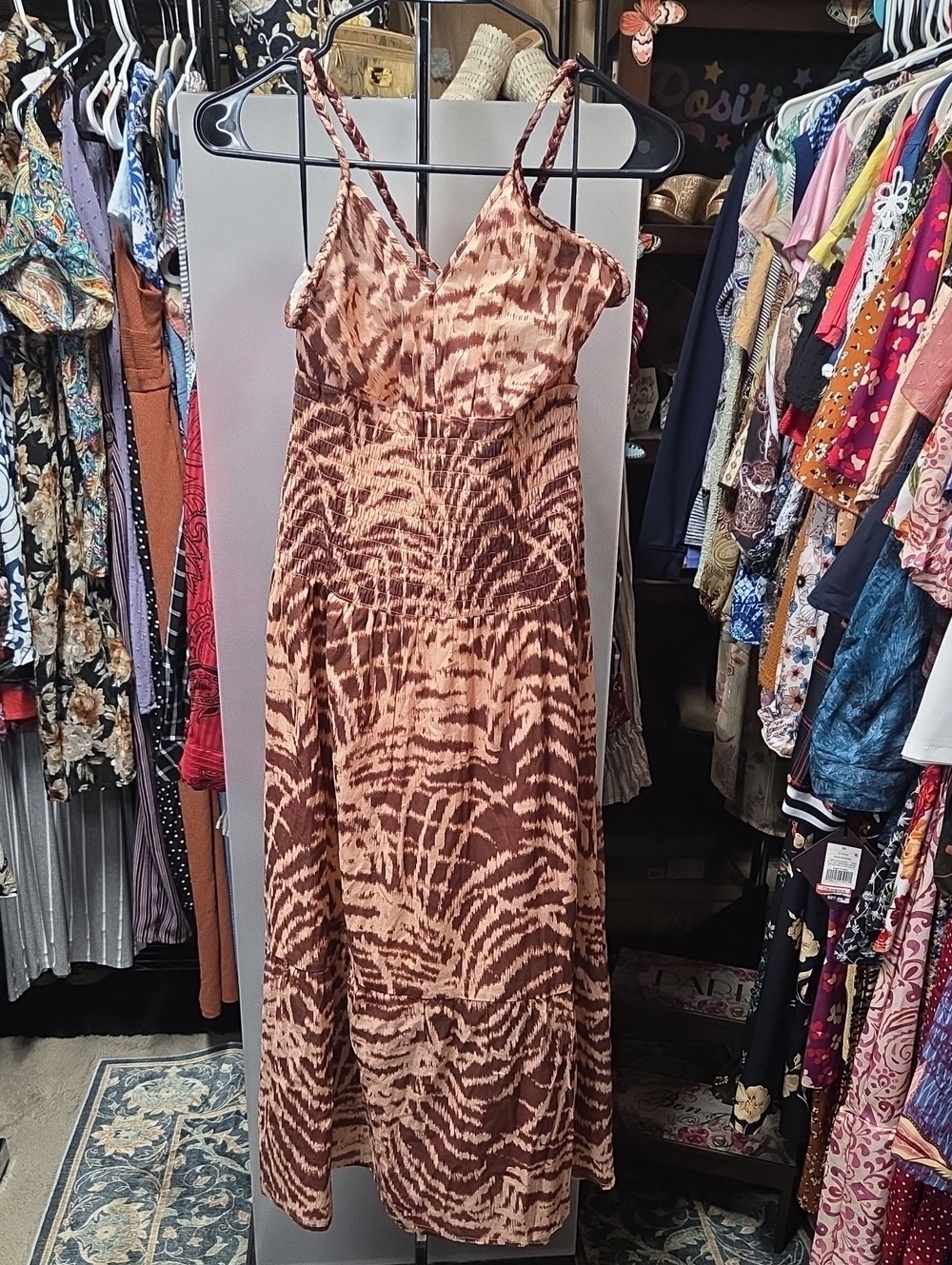 VENUS Brown Tie-Dye  Dress with Spaghetti Straps
